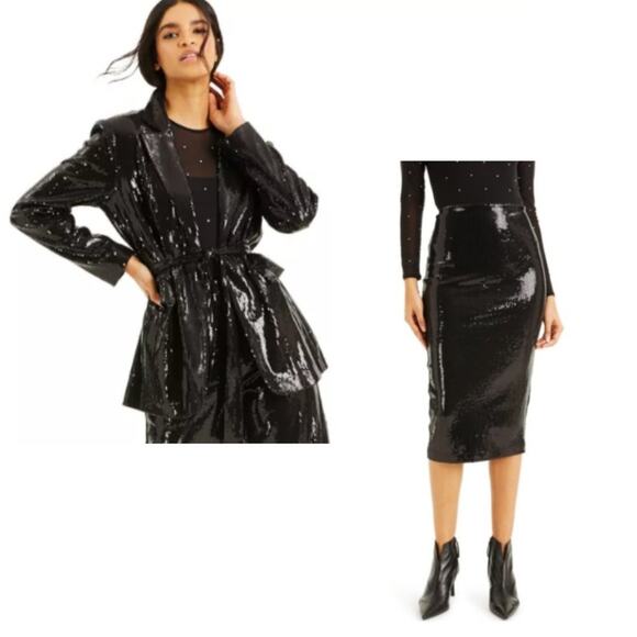 NWOT CULPOS X INC Sequin Blazer Pencil Skirt Suit Set Black Small